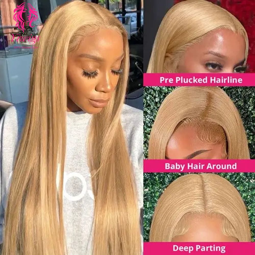 YiWigs #27 Honey Blonde Wig Colored Straight 13*4 HD Transparent Lace Front Wigs 100% Human Hair Wigs