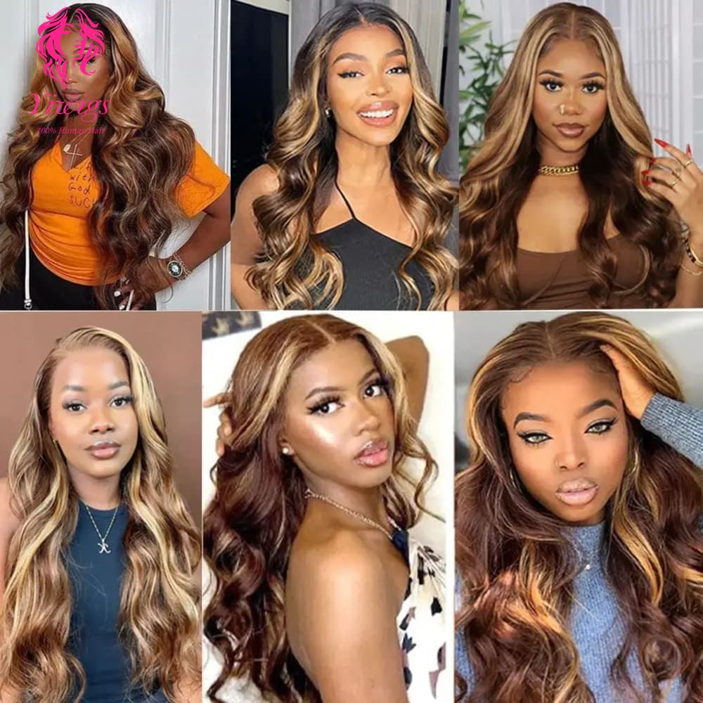 YiWigs Body Wave Wigs P4/27 Highlight HD Transparent 13*4 Full Frontal Lace Human Hair Wigs Brazilian Frontal Human Hair Wigs for Women