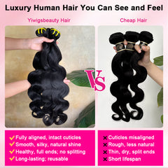Yiwigs Body Wave Human Hair Bundles Double Weft 12A Grade 100% Virgin Cuticle Aligned Hair Weave Bundles Natural Color for Salon Wholesale