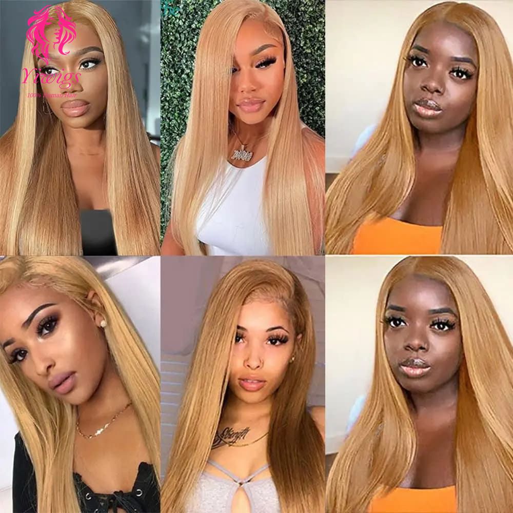 YiWigs #27 Honey Blonde Wig Colored Straight 13*4 HD Transparent Lace Front Wigs 100% Human Hair Wigs