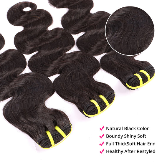 Body Wave 3 Bundles With 5*5 HD Lace Frontal Closure Unprocessed Human Hair YiWigs