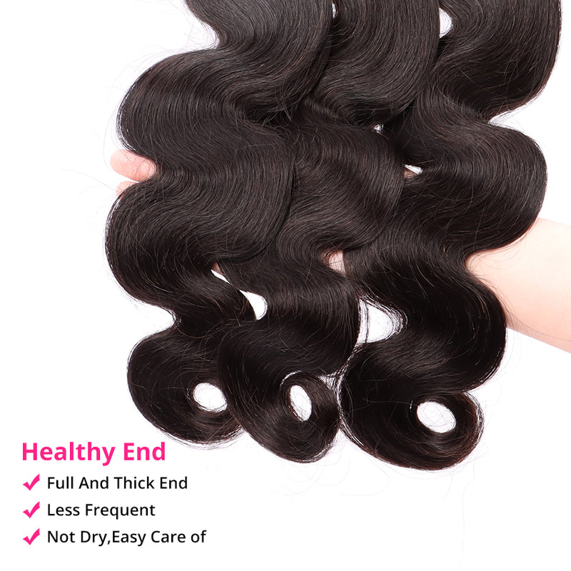 Body Wave 3 Bundles With 4*4 HD HD Lace Frontal Closure Unprocessed Human Hair YiWigs