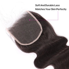 100% Human Virgin Hair Body Wave 4*4HD Transparent Lace Closure YiWigs