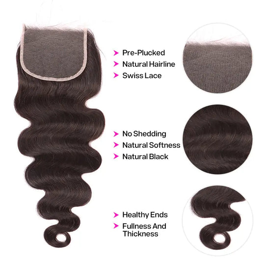 100% Human Virgin Hair Body Wave 4*4HD Transparent Lace Closure YiWigs
