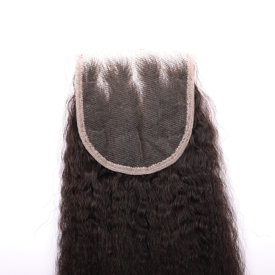3 Bundles Human Virgin Hair Kinky Straight Weave With 4*4 HD Lace Frontal YiWigs