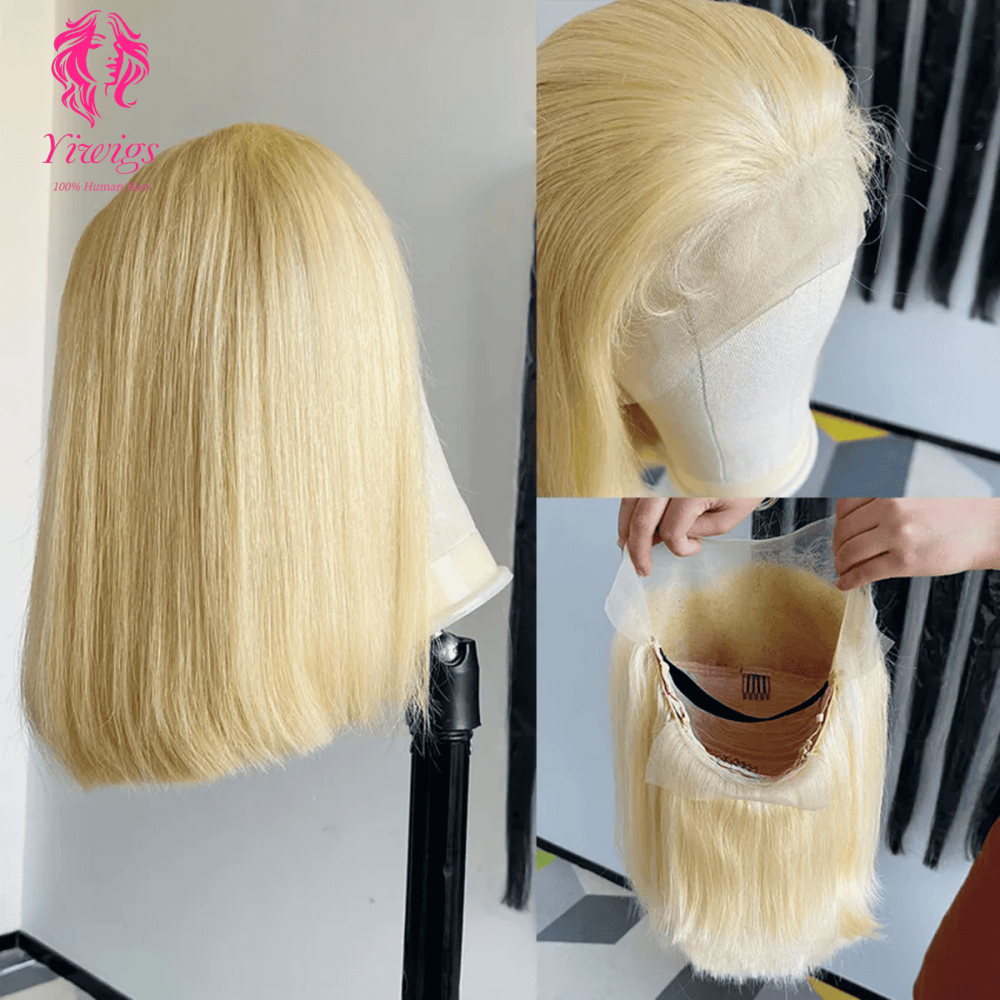 Yiwigs Brazilian Natural 13*4 HD Lace Frontal Wig Raw Human Hair, Peruvian Lace Front Blonde 613 Bob Human Hair Wig With Baby Hair