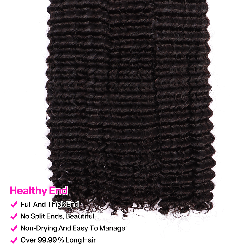 Deep Curly Wave Weave Double Drawn 3 Bundles With 13*4 HD Lace Frontal Closure Unprocessed Good Quality Human Hair YiWigs