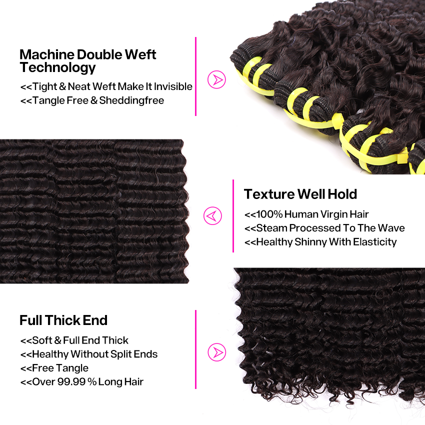 Deep Curly Wave Weave Double Drawn 3 Bundles With 13*4 HD Lace Frontal Closure Unprocessed Good Quality Human Hair YiWigs