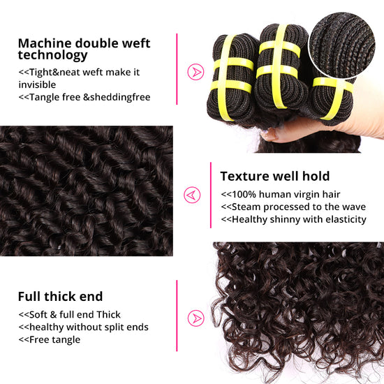 Deep Curly Wave Weave 3 Bundles With 13*4 HD Lace Frontal Closure Unprocessed Human Hair YiWigs