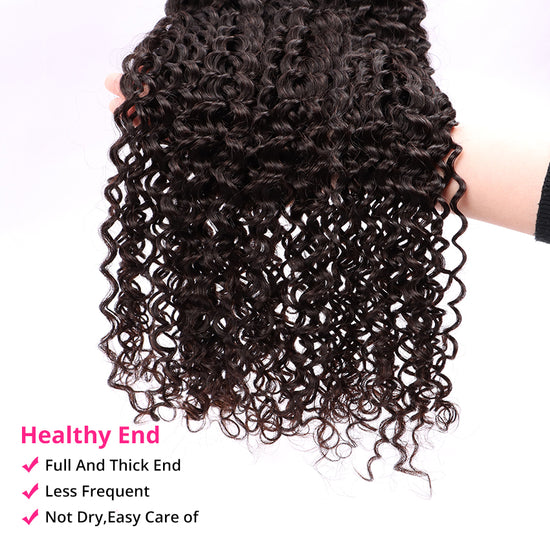 Deep Curly Wave Weave 3 Bundles With 13*4 HD Lace Frontal Closure Unprocessed Human Hair YiWigs
