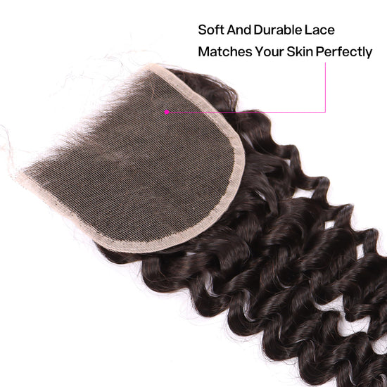 Deep Curly Wave 5*5 Hair HD Transparent Lace Closure Human Virgin Hair YiWigs