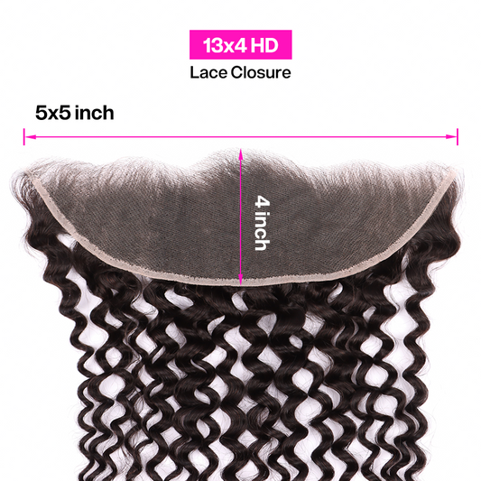 Deep Curly Wave Weave 3 Bundles With 13*4 HD Lace Frontal Closure Unprocessed Human Hair YiWigs