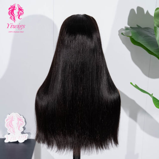200% Mega Density | Natural Black Straight 4*4 Closure Lace Long Wig 100% Human Hair Double Drawn Wigs