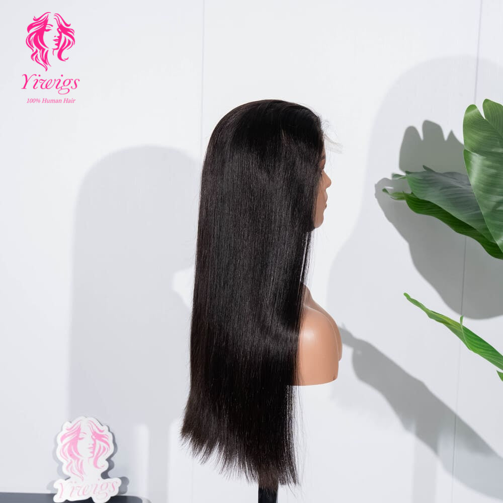 200% Mega Density | Natural Black Straight 4*4 Closure Lace Long Wig 100% Human Hair Double Drawn Wigs