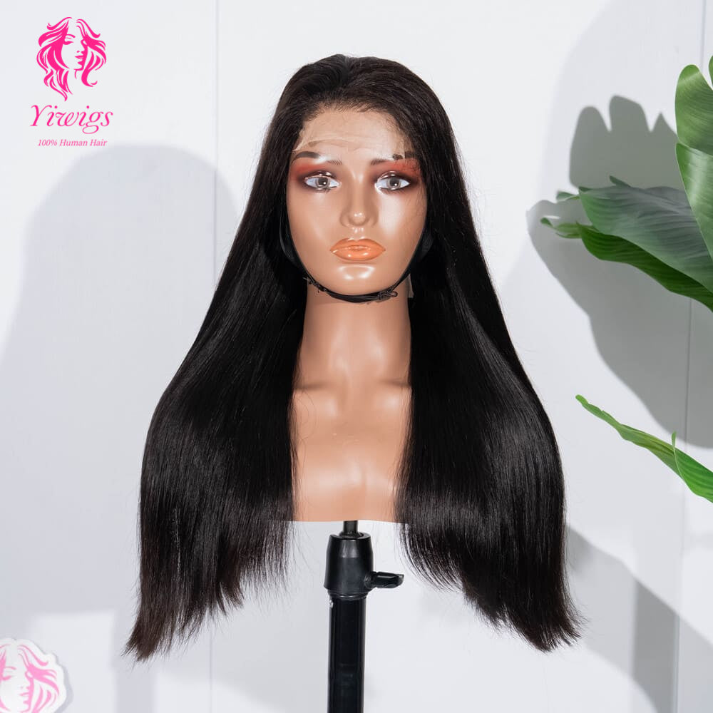 200% Mega Density | Natural Black Straight 4*4 Closure Lace Long Wig 100% Human Hair Double Drawn Wigs