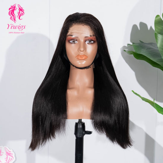 200% Mega Density | Natural Black Straight 4*4 Closure Lace Long Wig 100% Human Hair Double Drawn Wigs