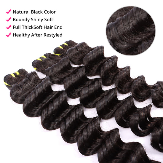 3 Bundles Human Virgin Hair Deep Wave With Invisible 13*4 HD Lace Frontal YiWigs