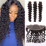 3 Bundles Human Virgin Hair Deep Wave With Invisible 13*4 HD Lace Frontal YiWigs