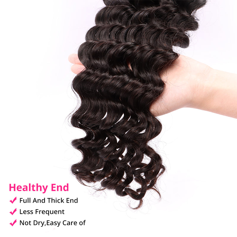 3 Bundles Human Virgin Hair Deep Wave With Invisible 5*5 HD Lace Frontal YiWigs