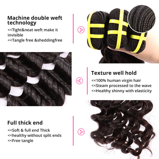 3 Bundles Human Virgin Hair Deep Wave With Invisible 4*4 HD Lace Frontal YiWigs