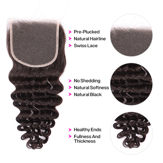 Deep Wave Human Hair Sew In 5*5 HD Lace Closure YiWigs