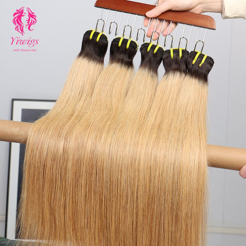 YiWigs Straight #1B-27 Human Hair Double Drawn Natural 12A Grade Virgin Weave Human Hair Raw Bundles
