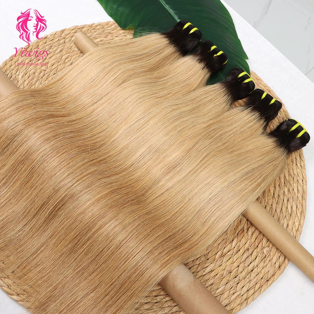 YiWigs Straight #1B-27 Human Hair Double Drawn Natural 12A Grade Virgin Weave Human Hair Raw Bundles