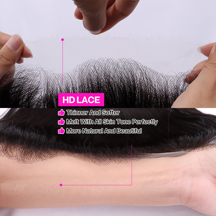 3 Bundles Human Virgin Hair Kinky Curly Weave With 13*4 HD Lace Frontal YiWigs