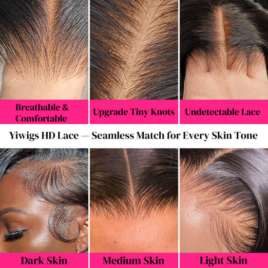 YiWigs 13*4 Real HD Lace Wig 200% Density Human Hair Wigs Pre Plucked Vivid Clean Hairline Ultra-thin Invisible Lace Wig 10-30''