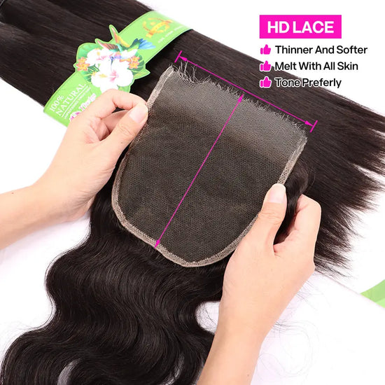 100% Human Virgin Hair Body Wave 4*4HD Transparent Lace Closure YiWigs