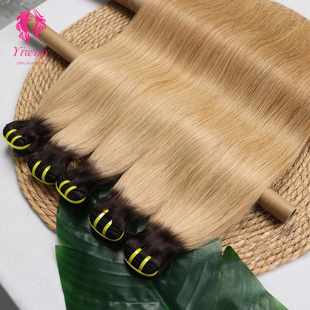YiWigs Straight #1B-27 Human Hair Double Drawn Natural 12A Grade Virgin Weave Human Hair Raw Bundles