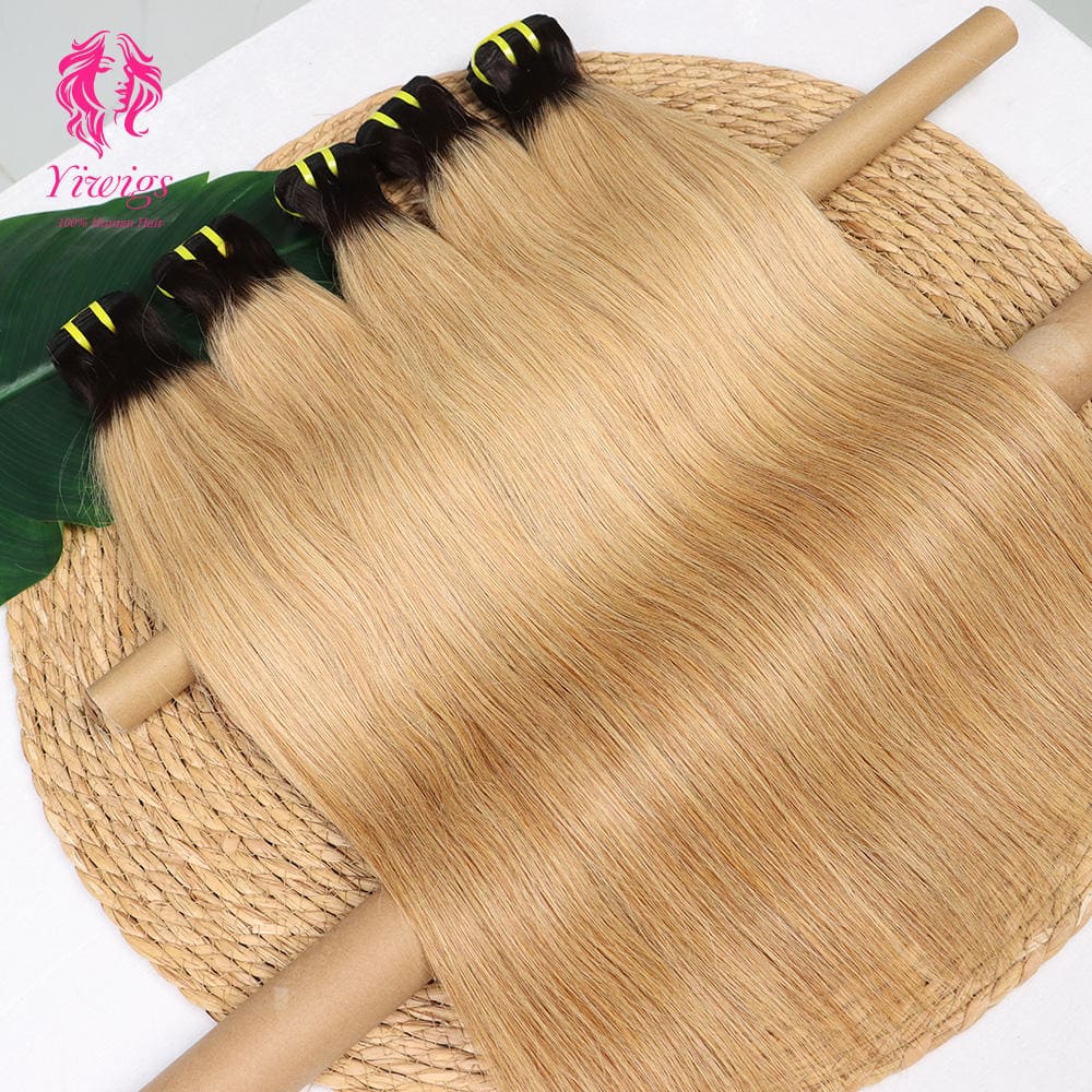 YiWigs Straight #1B-27 Human Hair Double Drawn Natural 12A Grade Virgin Weave Human Hair Raw Bundles