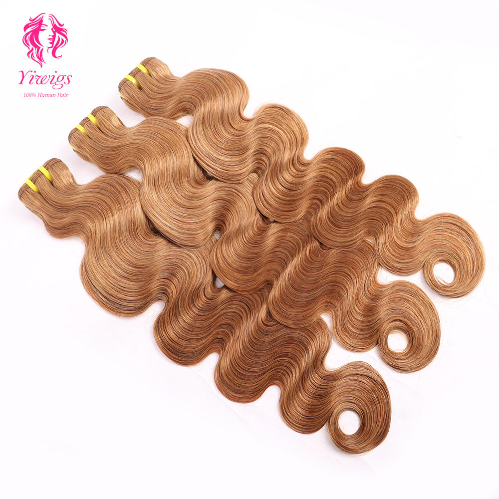 Yiwigs #8 Color Body Wave Hair Bundles 12A Grade 100% Virgin Cuticle Aligned Human Hair Natural Weaving