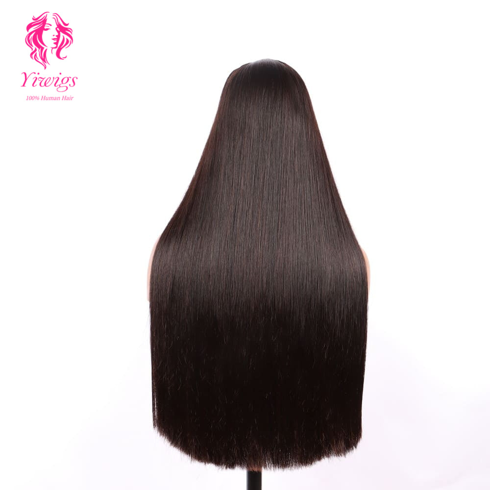 200% Mega Density | Natural Black Straight 4*4 Closure Lace Long Wig 100% Human Hair Double Drawn Wigs