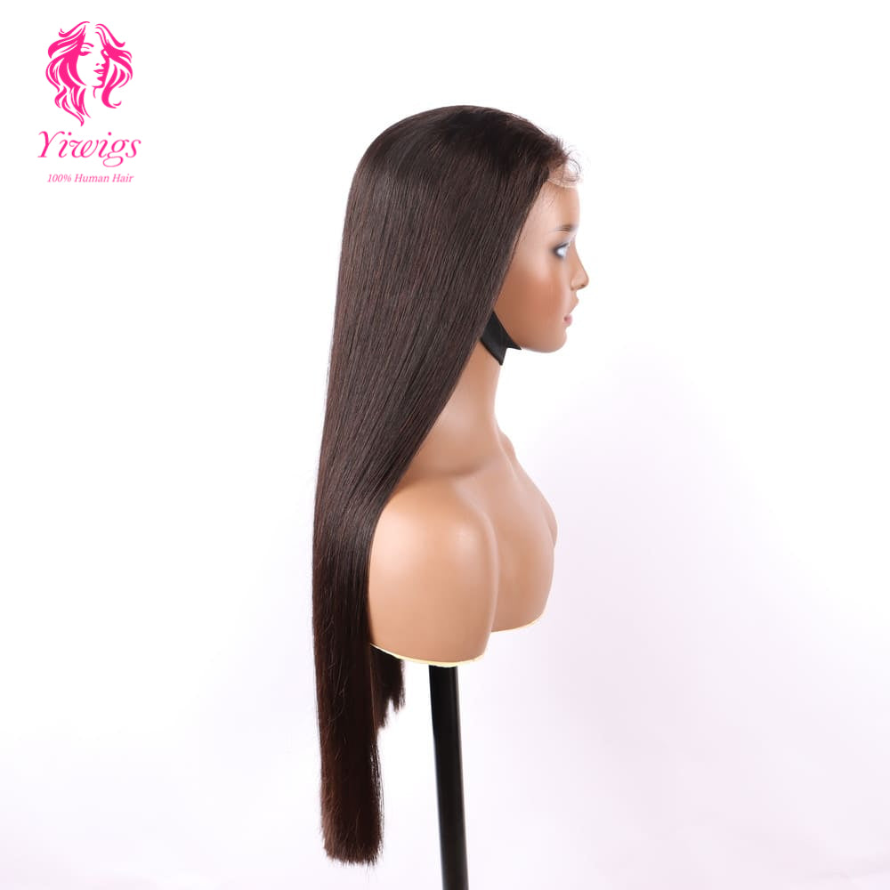 200% Mega Density | Natural Black Straight 4*4 Closure Lace Long Wig 100% Human Hair Double Drawn Wigs