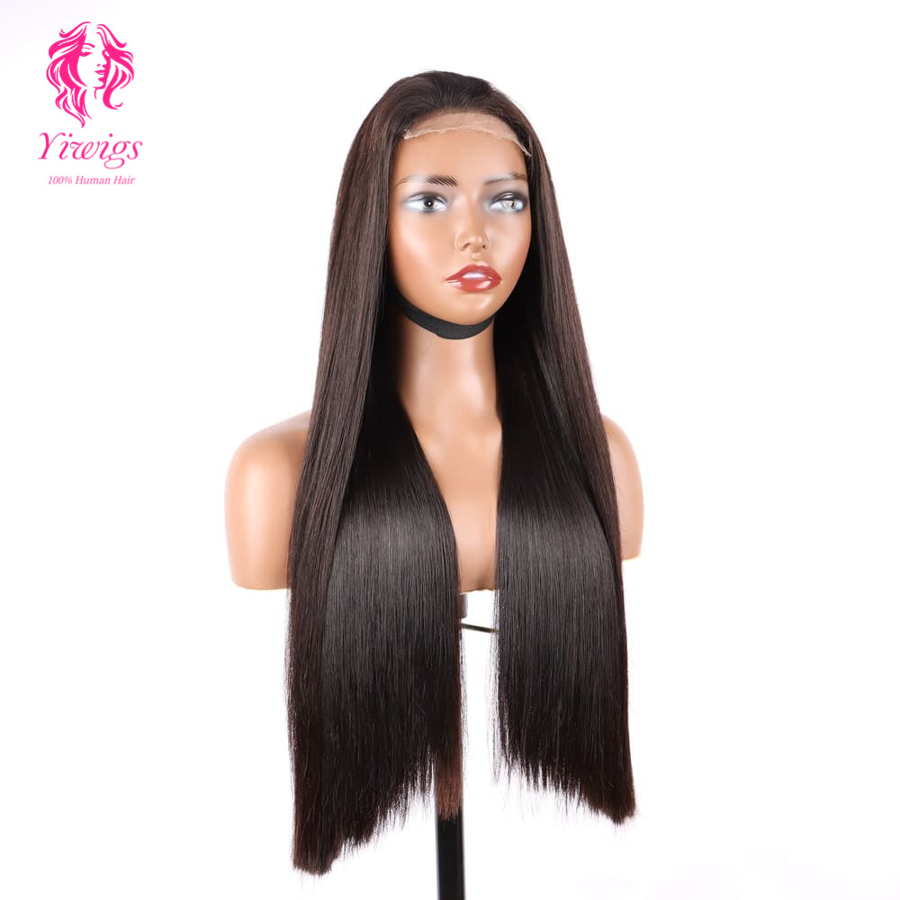 200% Mega Density | Natural Black Straight 4*4 Closure Lace Long Wig 100% Human Hair Double Drawn Wigs