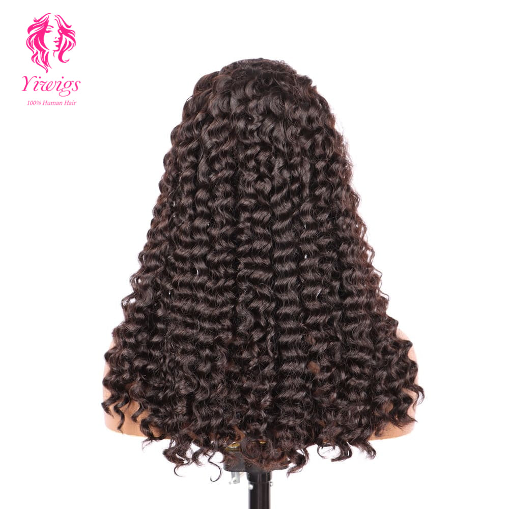 200% Mega Density | Natural Black Deep Wave 4*4 Closure Lace Long Wig 100% Human Hair Double Drawn Wigs