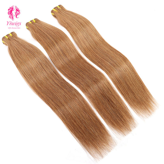 Yiwigs #8 Color Straight Hair Bundles 12A Grade 100% Virgin Cuticle Aligned Human Hair Natural Weaving