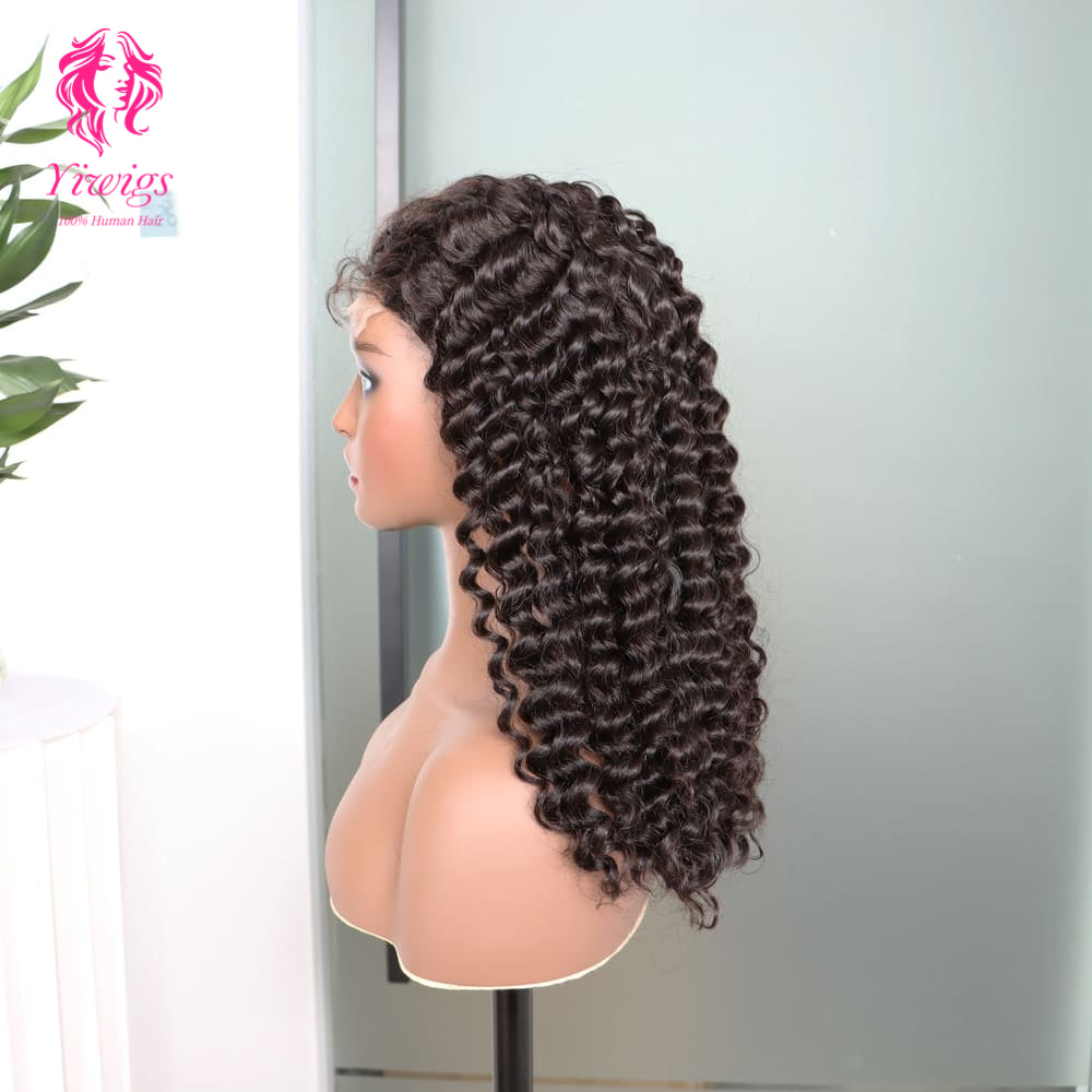 200% Mega Density | Natural Black Deep Wave 4*4 Closure Lace Long Wig 100% Human Hair Double Drawn Wigs