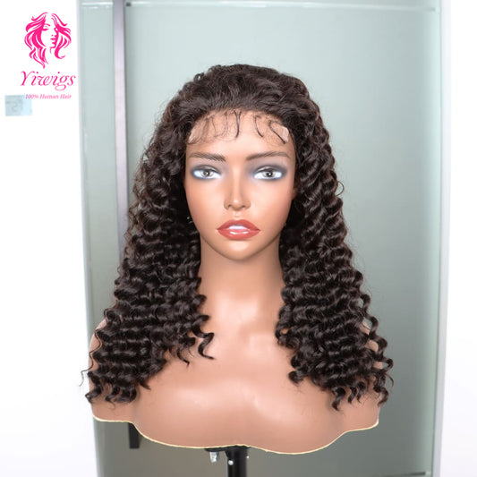 200% Mega Density | Natural Black Deep Wave 4*4 Closure Lace Long Wig 100% Human Hair Double Drawn Wigs