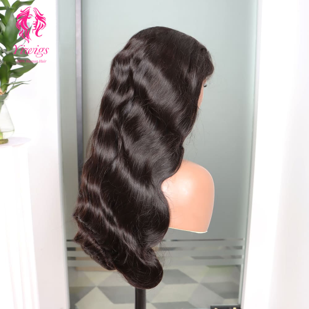 200% Mega Density | Natural Black Body Wave 4*4 Closure Lace Long Wig 100% Human Hair Double Drawn Wigs