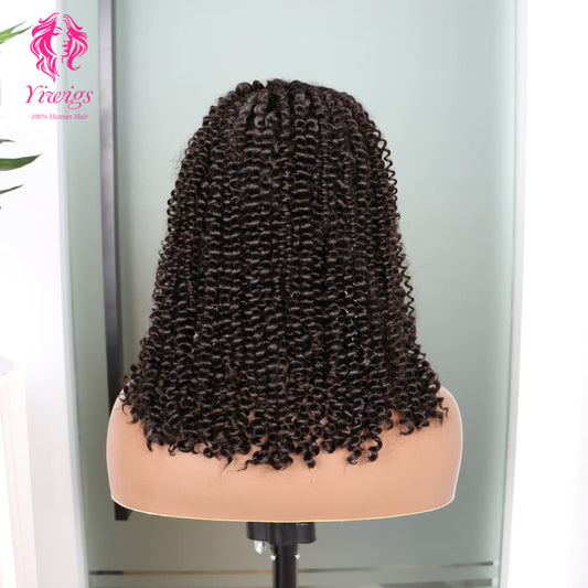 200% Mega Density | Natural Black Kinky Curly 4*4 Closure Lace Long Wig 100% Human Hair Double Drawn Wigs