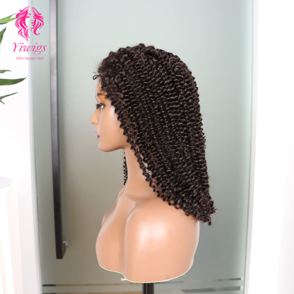 200% Mega Density | Natural Black Kinky Curly 4*4 Closure Lace Long Wig 100% Human Hair Double Drawn Wigs