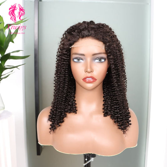 200% Mega Density | Natural Black Kinky Curly 4*4 Closure Lace Long Wig 100% Human Hair Double Drawn Wigs