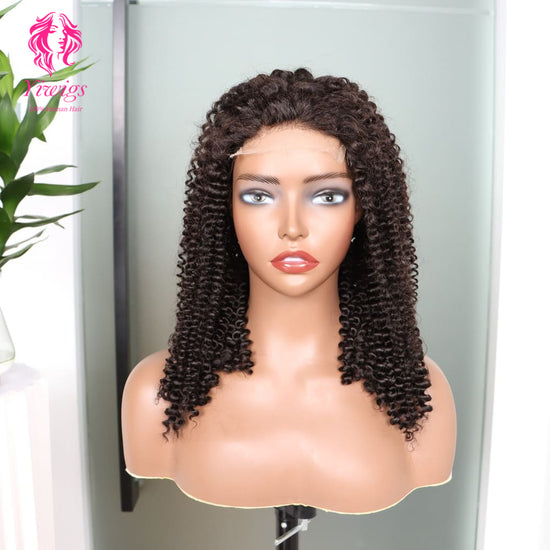 200% Mega Density | Natural Black Kinky Curly 4*4 Closure Lace Long Wig 100% Human Hair Double Drawn Wigs