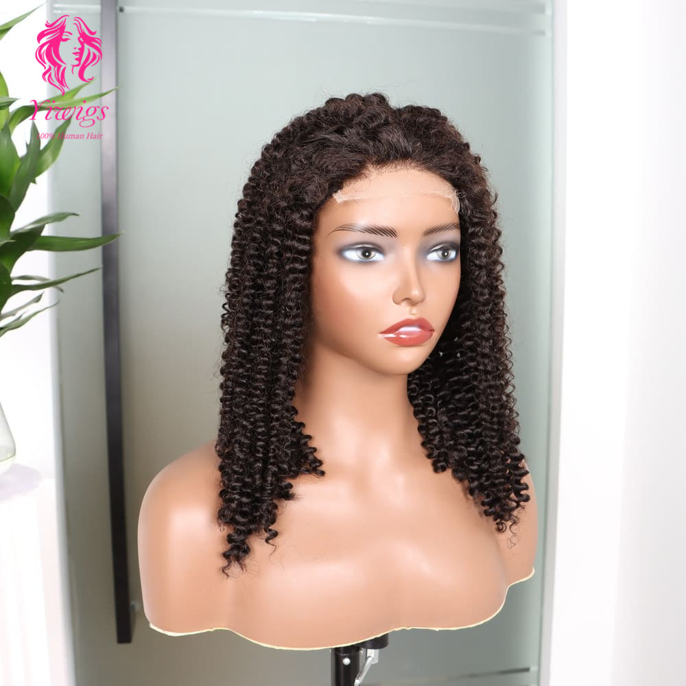 200% Mega Density | Natural Black Kinky Curly 4*4 Closure Lace Long Wig 100% Human Hair Double Drawn Wigs