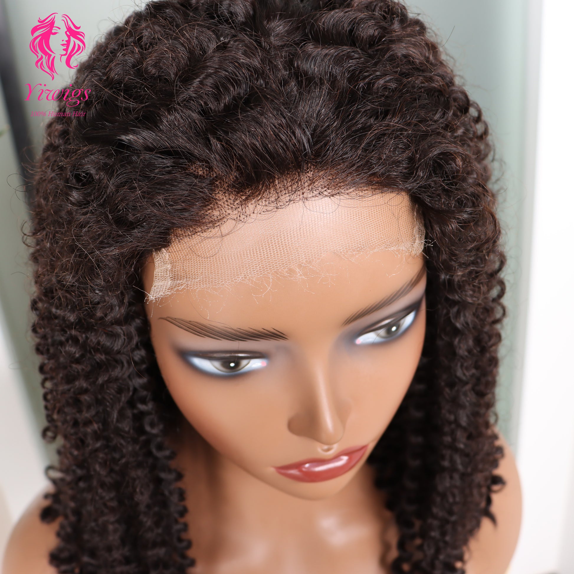 200% Mega Density | Natural Black Kinky Curly 4*4 Closure Lace Long Wig 100% Human Hair Double Drawn Wigs