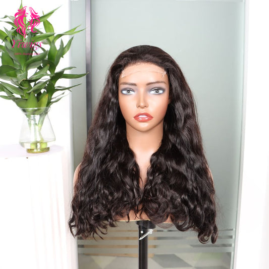 200% Mega Density | Natural Black Water Wave 4*4 Closure Lace Long Wig 100% Human Hair Double Drawn Wigs