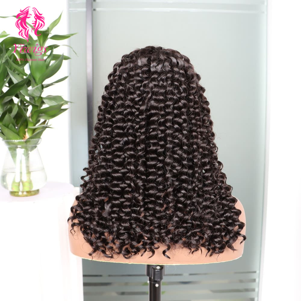 200% Mega Density | Natural Black Deep Curly 4*4 Closure Lace Long Wig 100% Human Hair Double Drawn Wigs