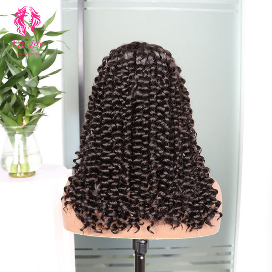 200% Mega Density | Natural Black Deep Curly 4*4 Closure Lace Long Wig 100% Human Hair Double Drawn Wigs